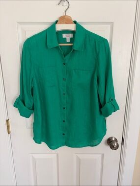 Charter Club Teal-Green Roll-Tab Button-Down Shirt